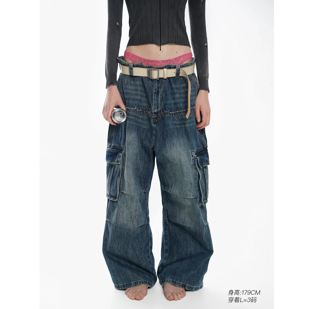 【早春新品】MASONPRINCE*秀场同款 DIY金属别针结构工装牛仔裤