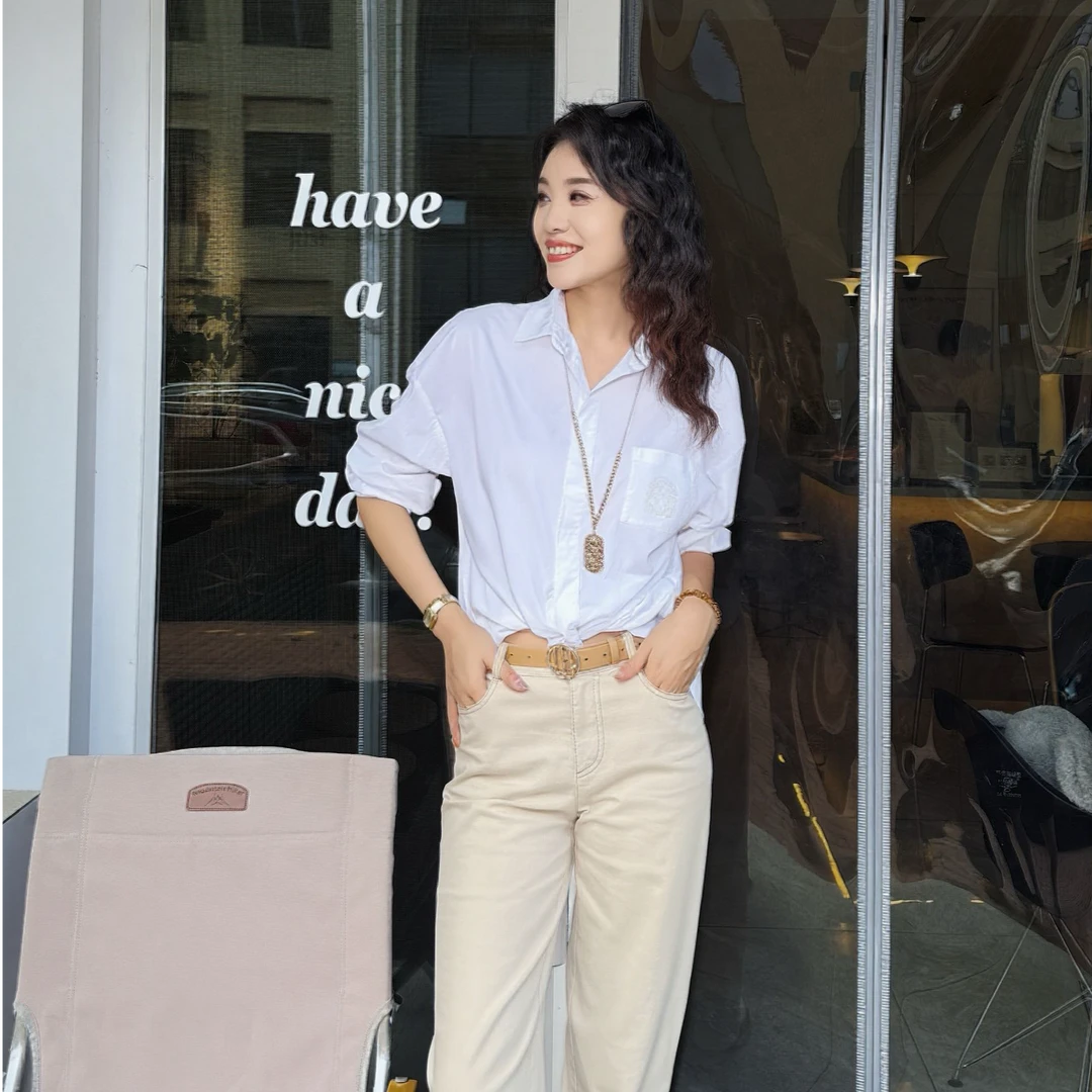 GIRDEAR哥弟时尚休闲新款百搭宽松白色衬衫女显瘦气质上衣1300989