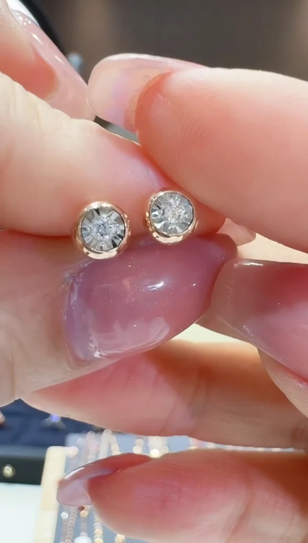 【闪购商品】钻石耳钉18K金镶嵌泡泡耳钉玫瑰金