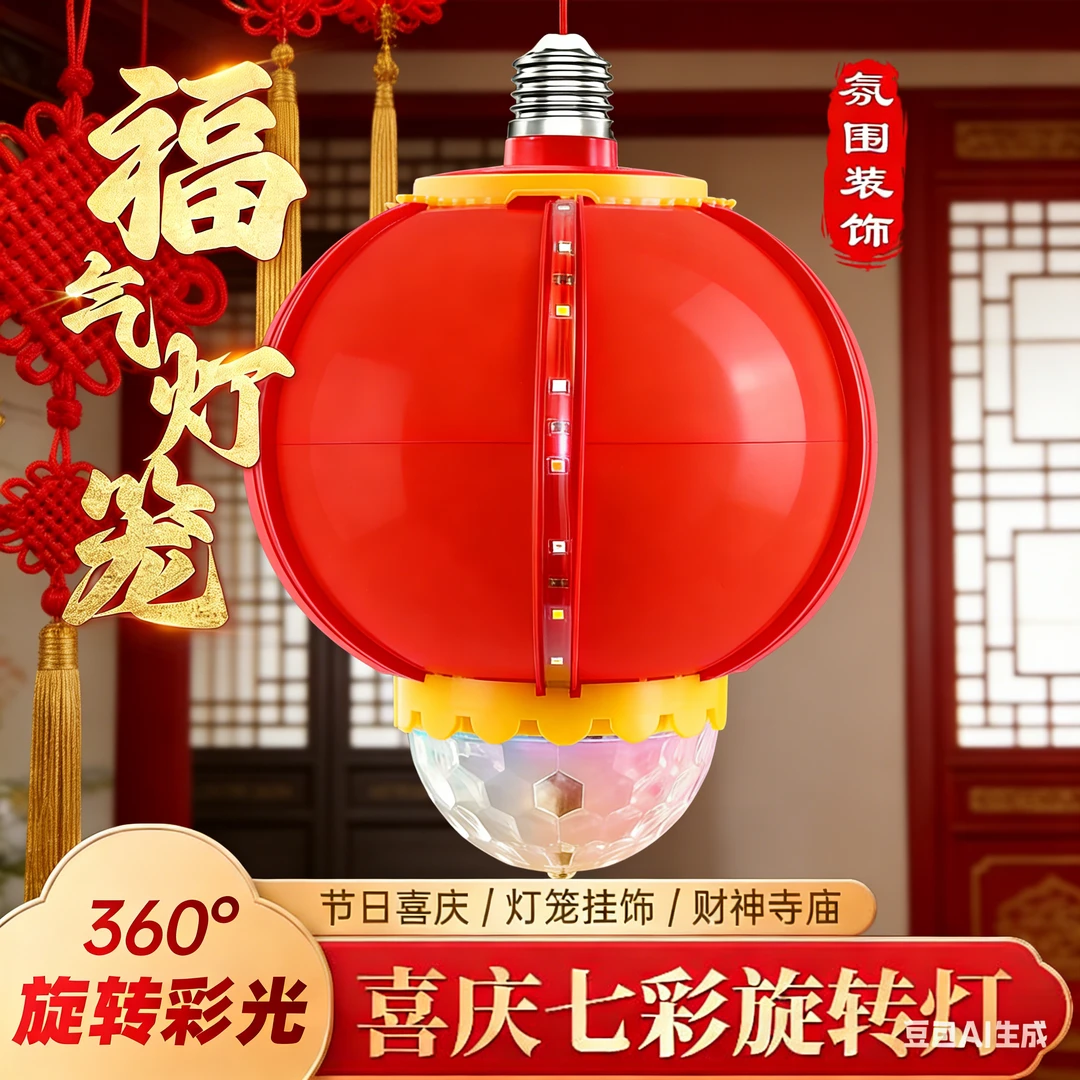 七彩旋转跑马灯过年装饰灯LED氛围灯新款春节灯笼4952A