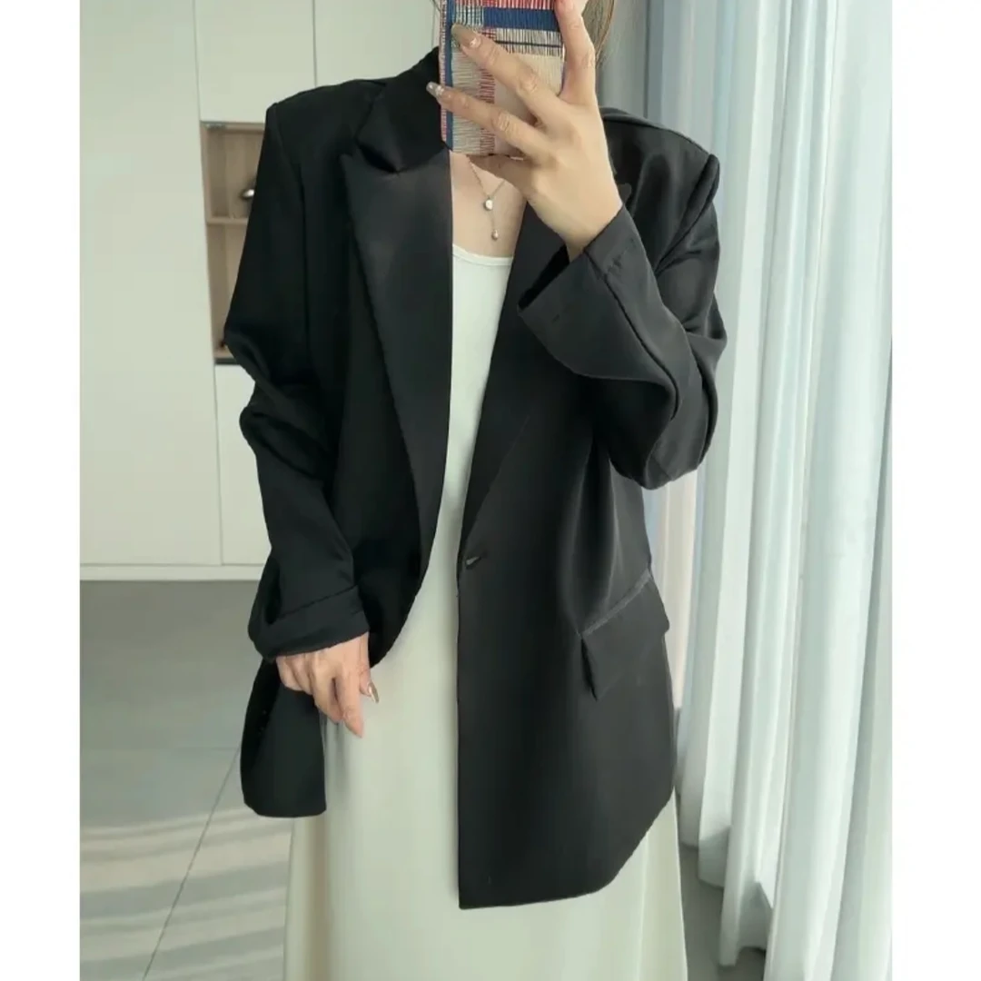 高级感醋酸缎面薄款西装外套女2025夏季新款宽松凉感休闲防晒西服