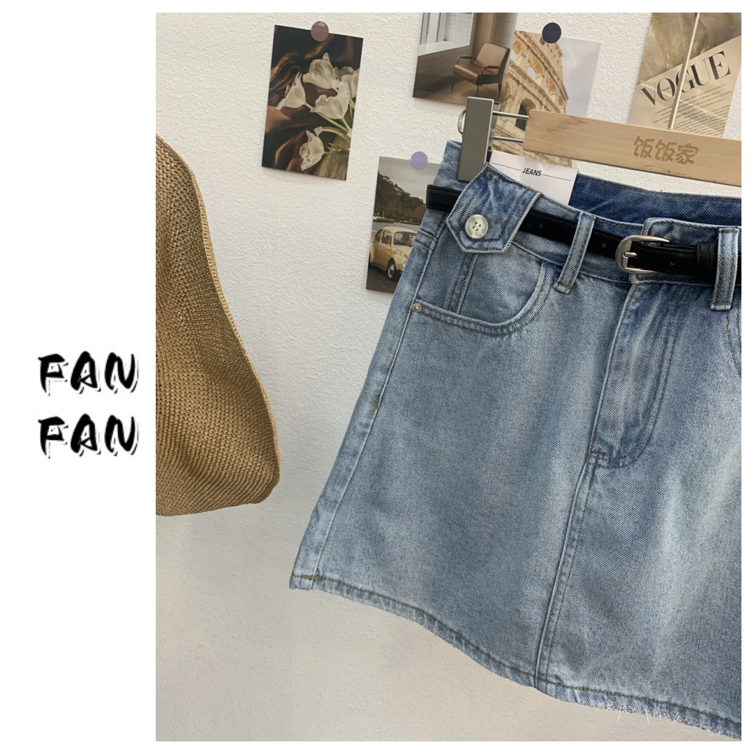 FANFAN 【牛仔时尚标】高腰a字短裙半身裙