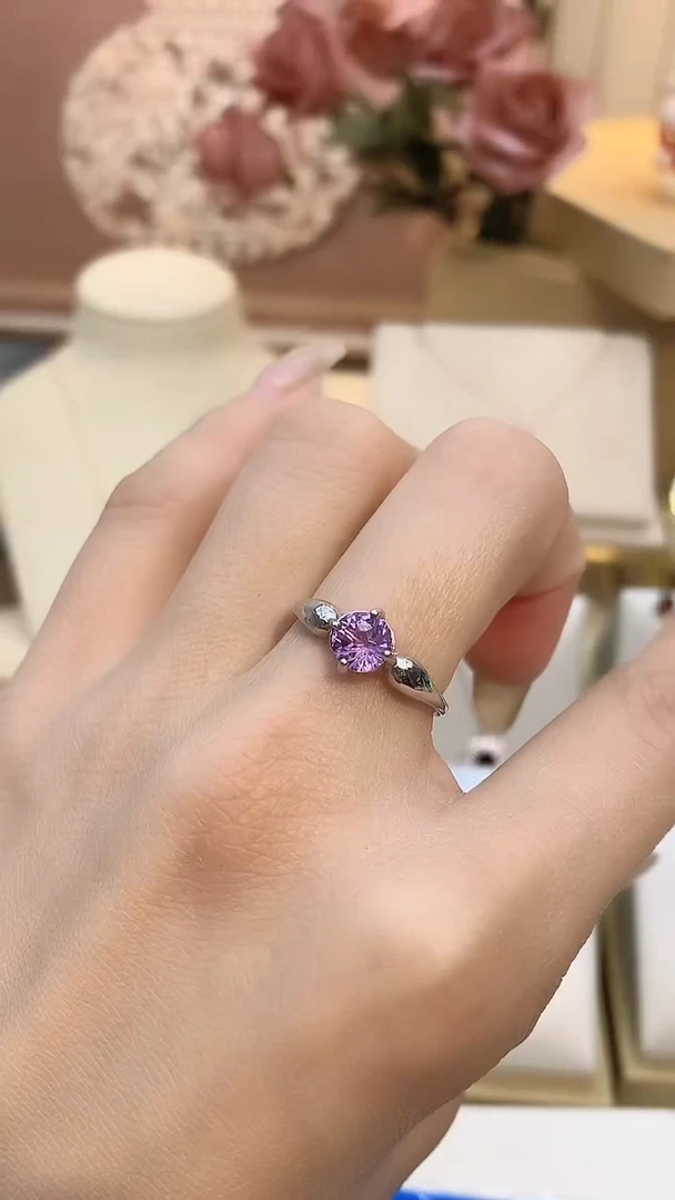银S925镶嵌戒指紫晶樱花切