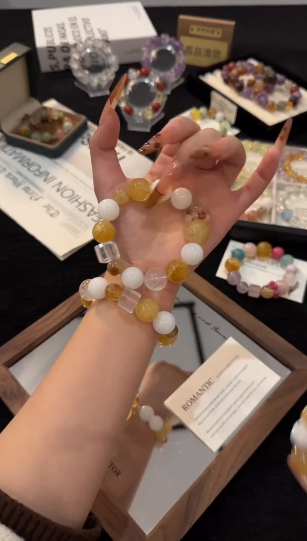 未镶嵌手链水晶黄胶花多宝x3327