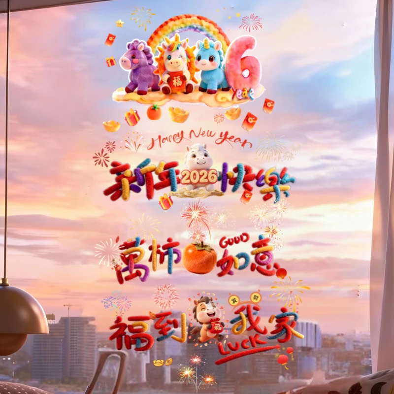 【5D新年窗花】2026新年装饰窗花马年元旦春节过年玻璃门贴纸