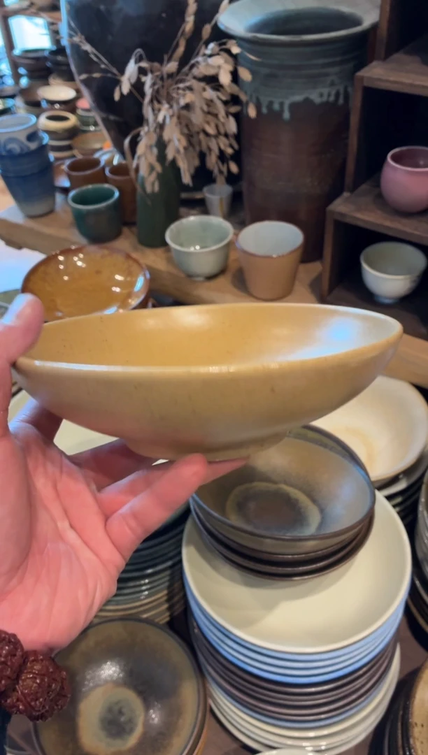 瓷片瑞***常275，复古黄圆口锅盘1个