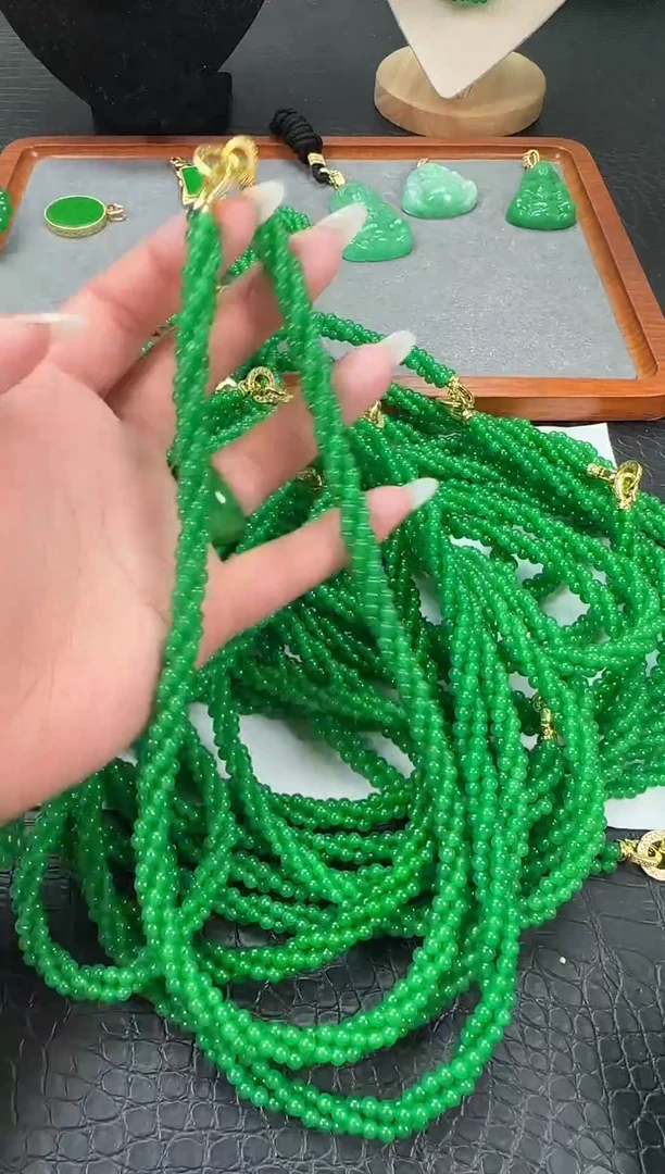 未镶嵌翡翠耳饰小米麻花项链