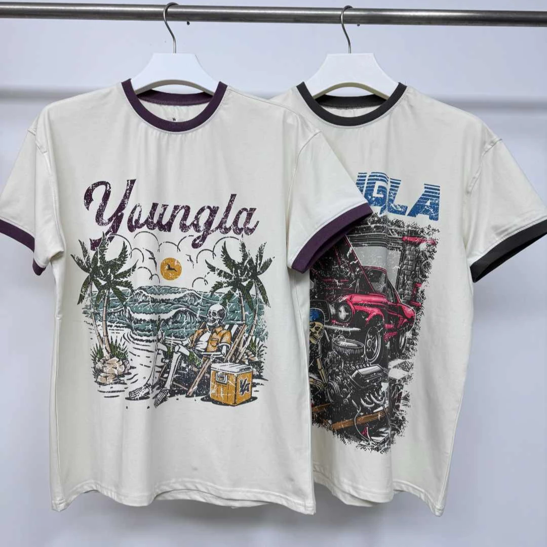 Harry Mouse 新款男士美式复古喷墨印花圆领潮流短袖