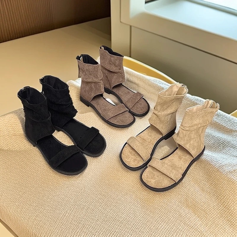 2025新款夏镂空凉鞋女罗马风平底个性靴子露脚趾一字带潮流设计感