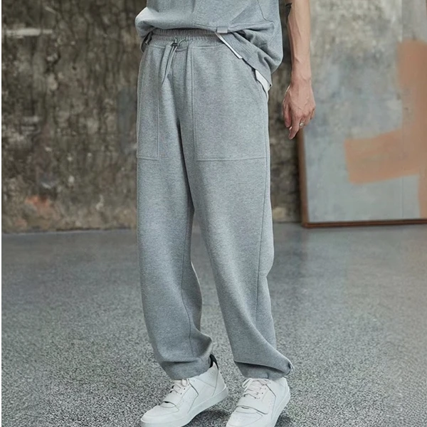 针织罗纹设计师款直筒垂感黑色春秋款重磅宽松版抽绳卫裤0301