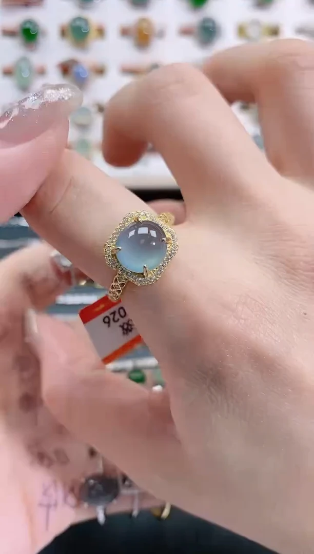 银S925镶嵌戒指翡翠天然翡翠