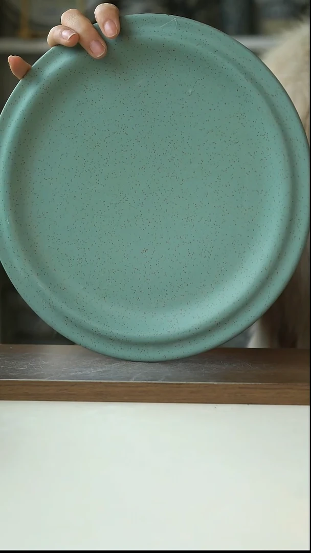 陶出丹麦植物釉绿牛排盘26cm@4-2@微瑕