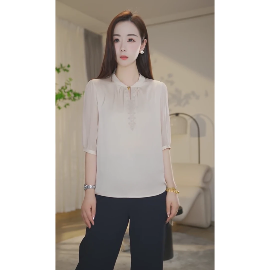 【杨杨专属】曼贝气质上衣百搭优雅时尚高级感衬衫女8592760米杏色