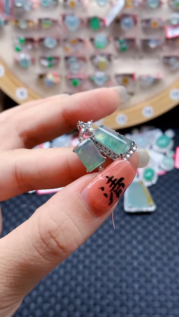 银S925镶嵌戒指翡翠天然A货缅甸翡翠