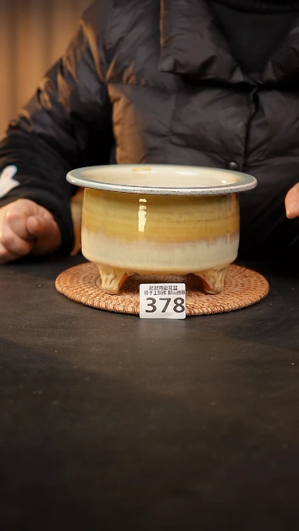 【闪购商品】瓷片378泥泥手工花盆口14高10