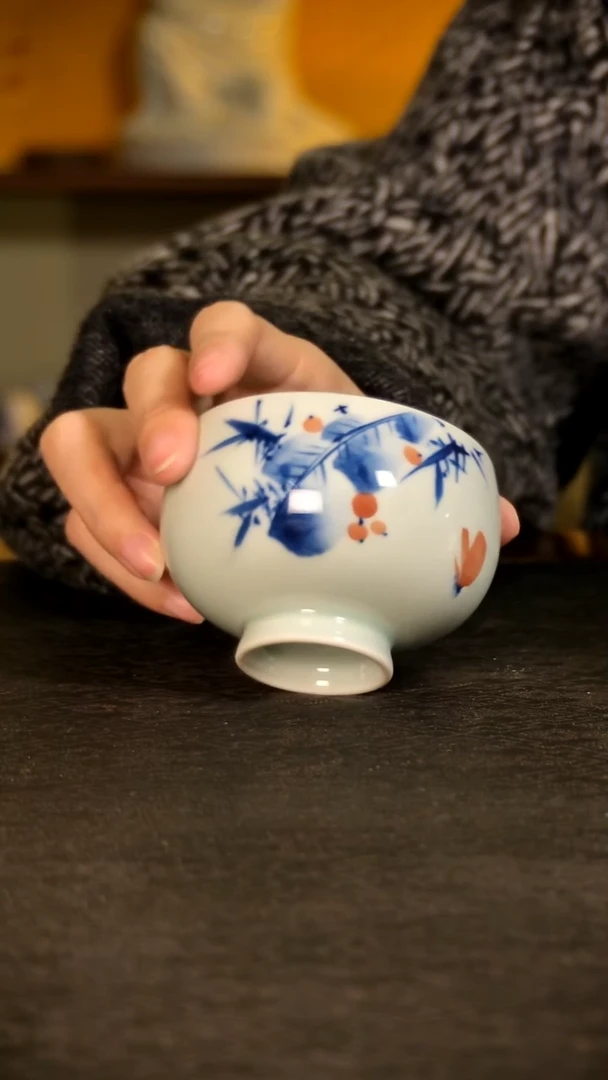 青花柴窑青花加彩罗汉杯