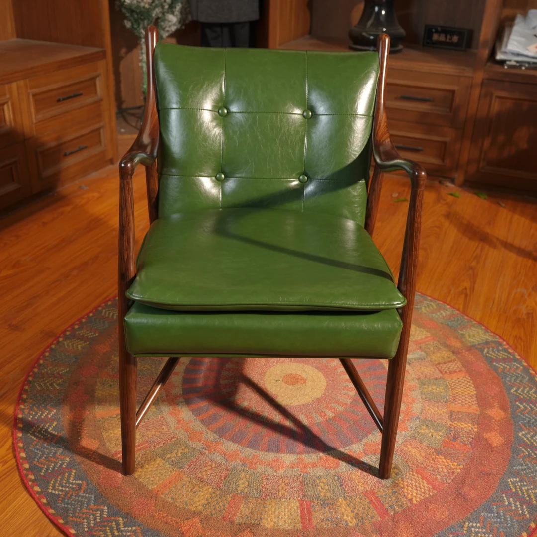 古典茶室茶台真皮乌金木45号沙发椅家用客厅阳台休闲椅酒店洽谈椅