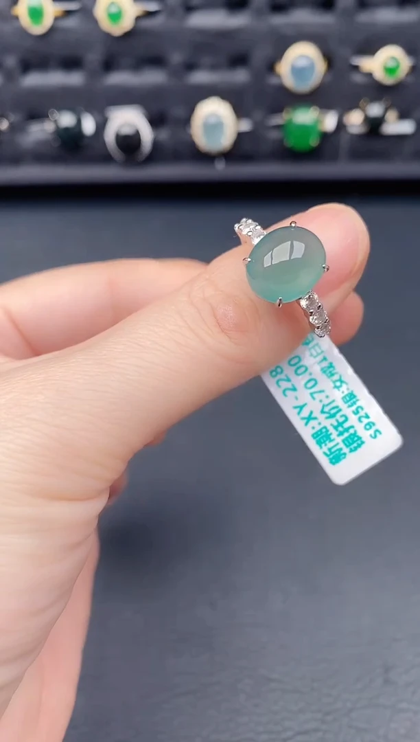 银S925镶嵌戒指翡翠天然a货翡翠174