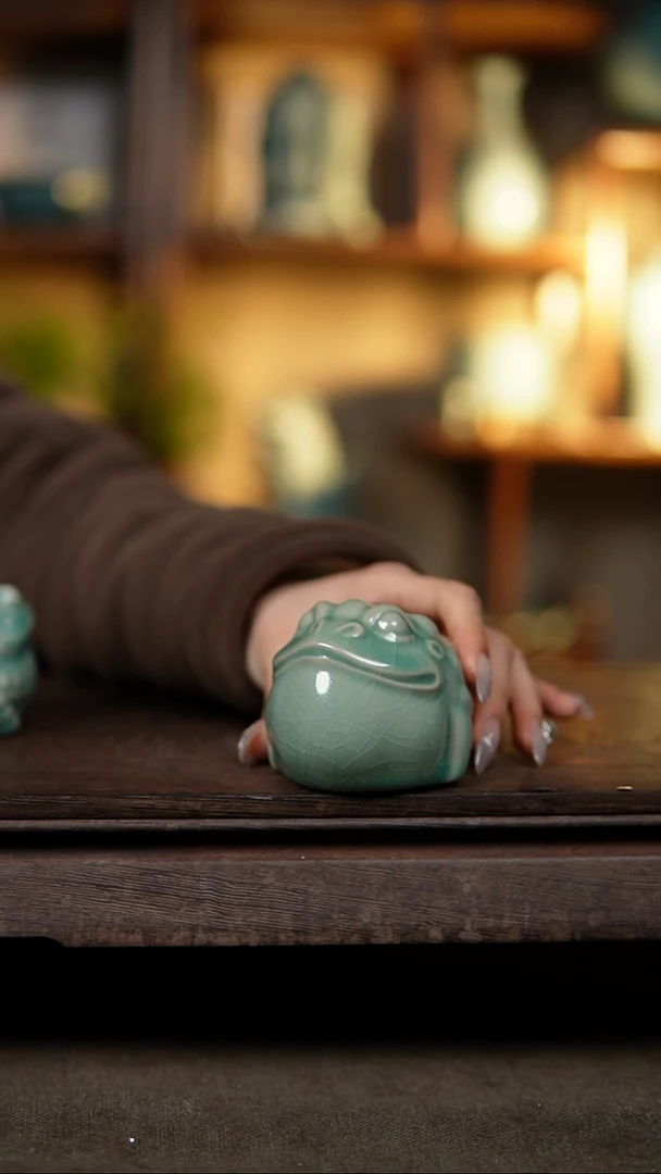 【闪购商品】杯仿古翡翠绿公金蟾茶大瑕