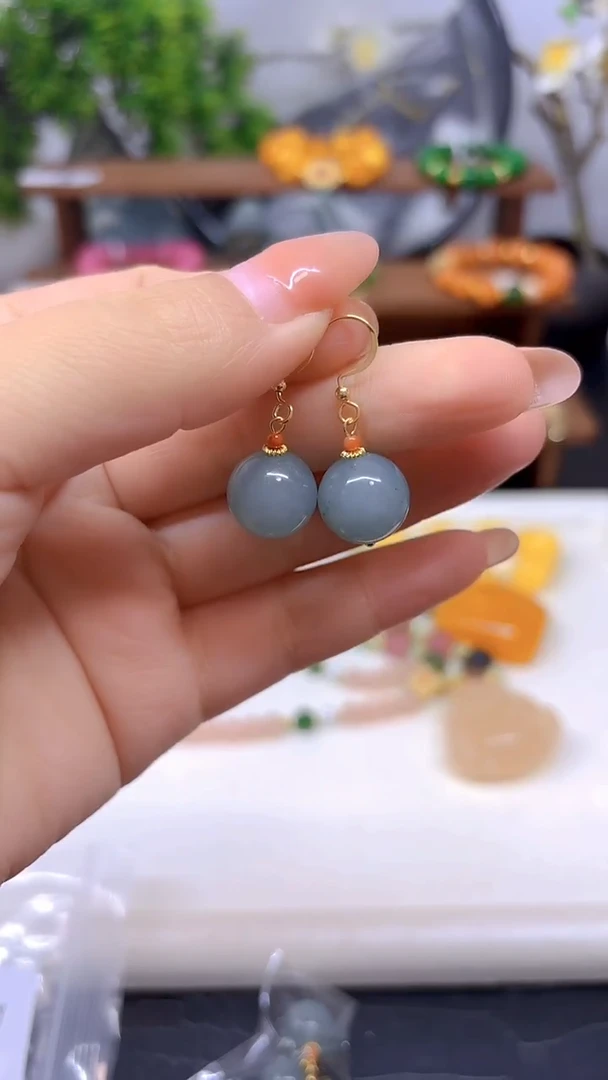 14K金镶嵌翡翠耳饰E957