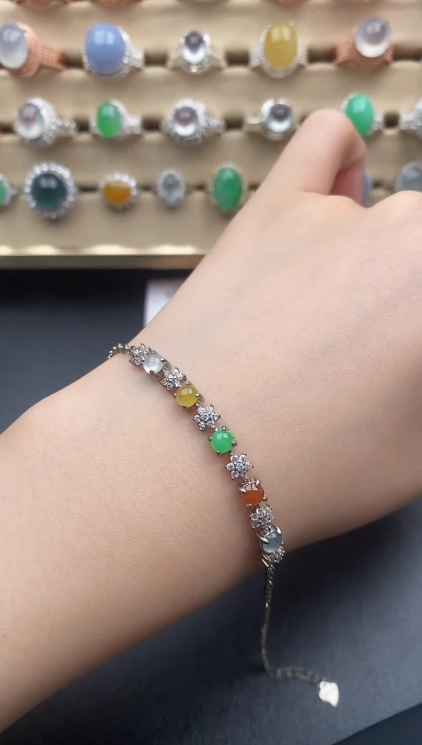 银S925镶嵌手链翡翠一物一证一礼盒