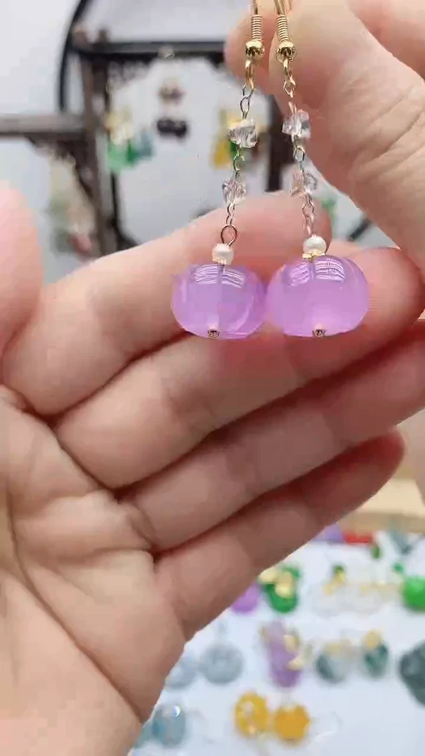 14K金镶嵌石英质玉（天山翠）耳饰210