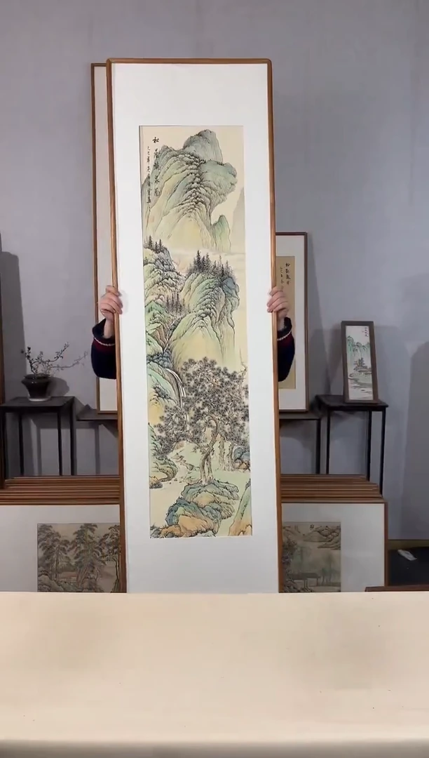 国画手绘*松荫听泉图*52*172cm