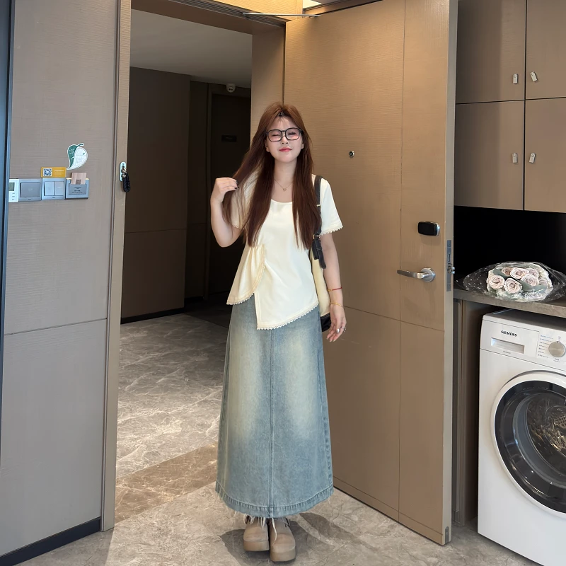 盈盈&南岛风大码女装不规则褶皱遮肉短袖胖mm显瘦正肩上衣ZYY1651