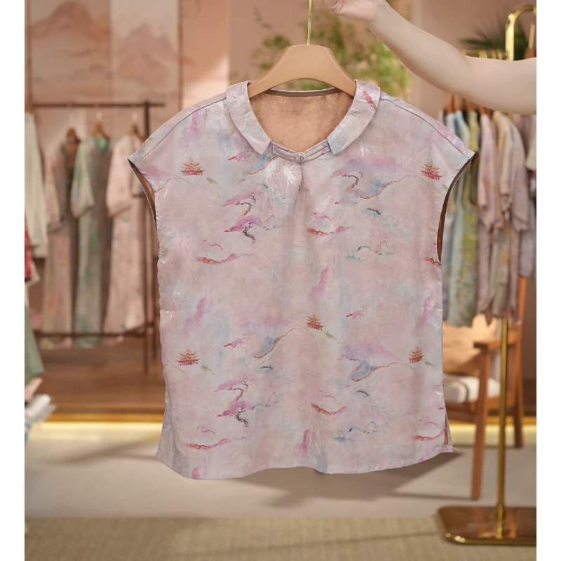 《 停云烟晚-短袖》新中式提花国风透气休闲百搭短袖上衣