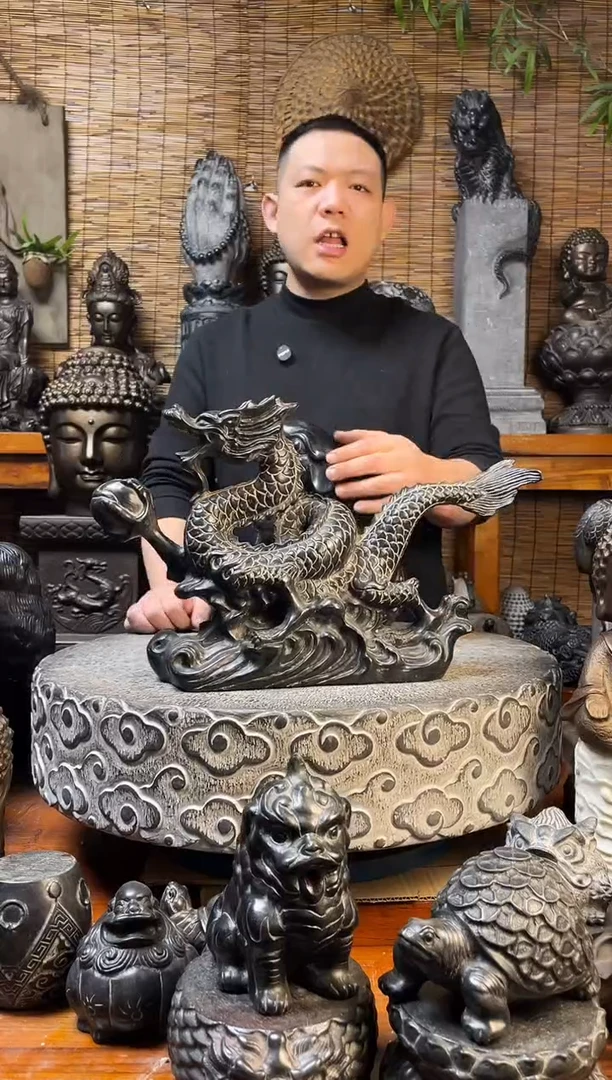 石材天然青石雕刻45手握龙珠