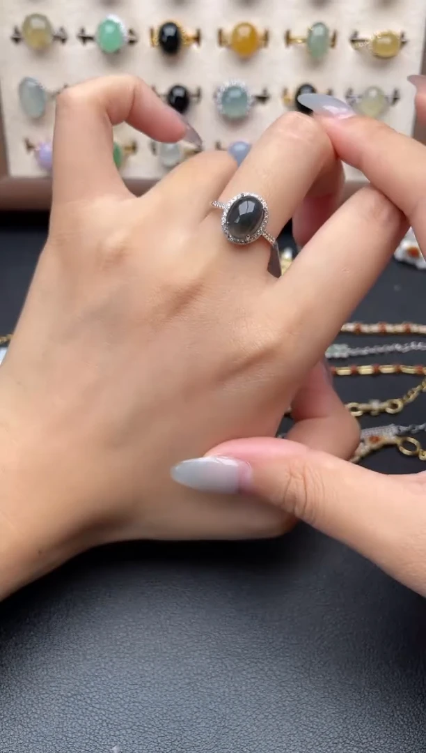 翡翠戒指银S925镶嵌一物一证一礼盒