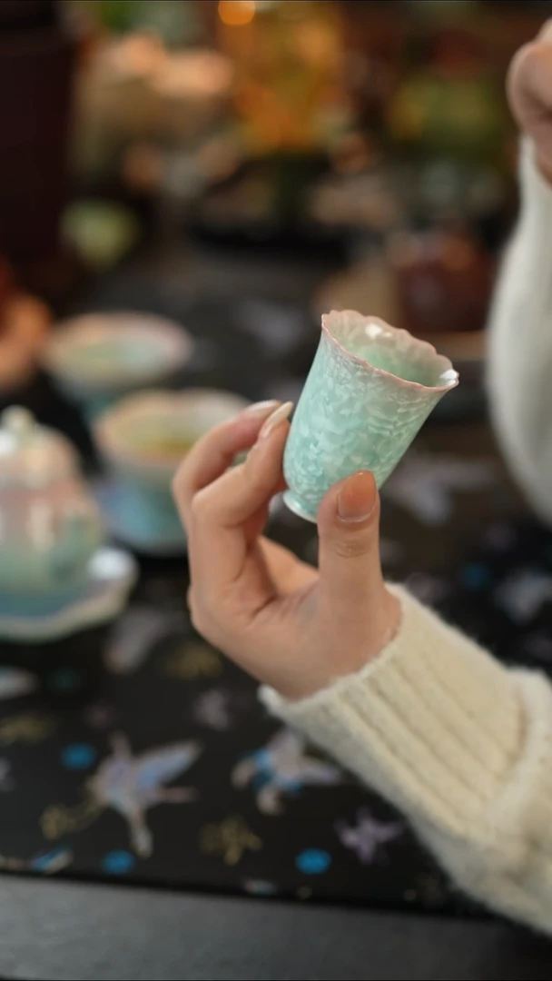 摆件陶窑变结晶釉渐变青-闻香杯