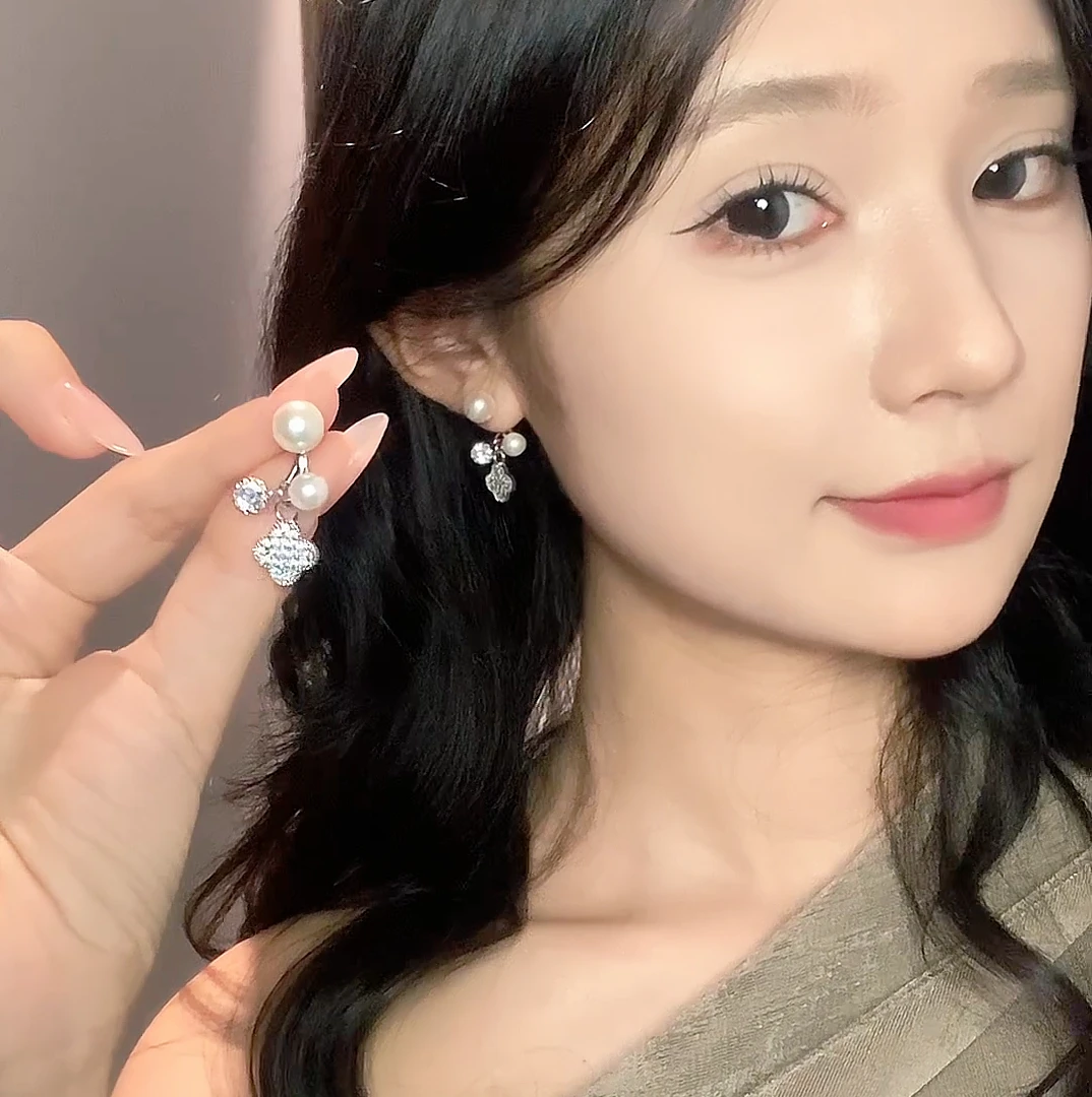 铜合金锆石耳饰 甜美风日韩四叶草百搭原创设计精美耳环精致镶嵌