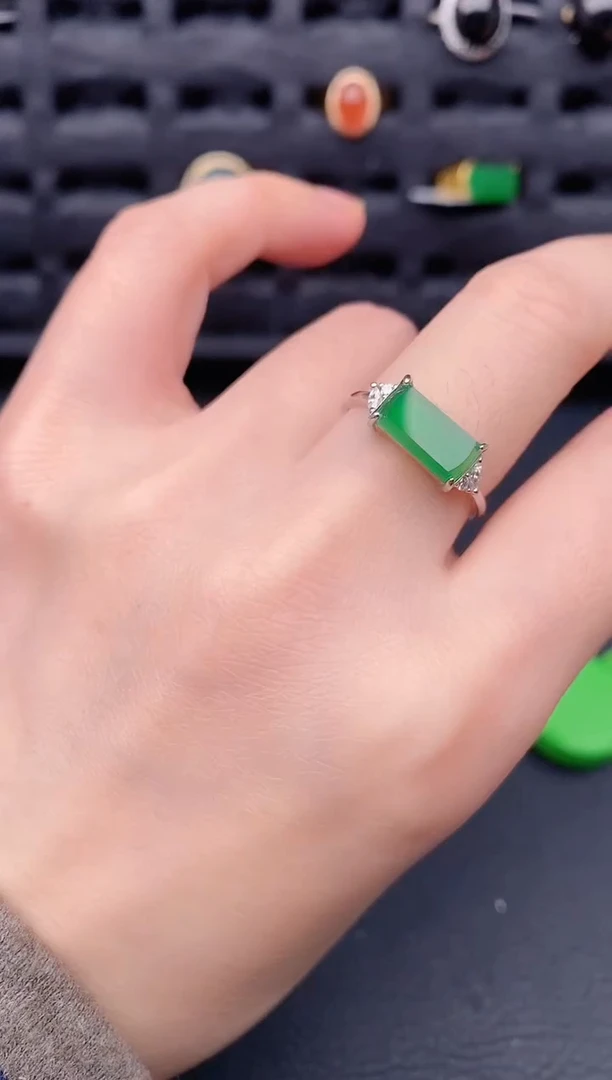 银S925镶嵌戒指翡翠天然a货翡翠226