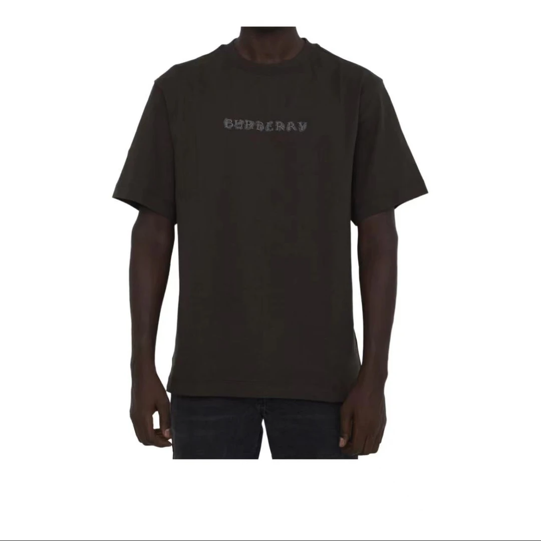 全新未使用 BURBERRY/博柏利 夏季男纯棉运动休闲黑色印花圆领T恤