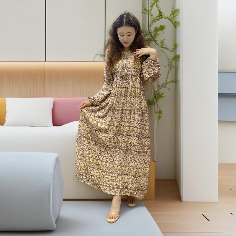 风连衣裙棉绸睡裙夏高级感长款沙滩法式复古风可外穿家居服气质