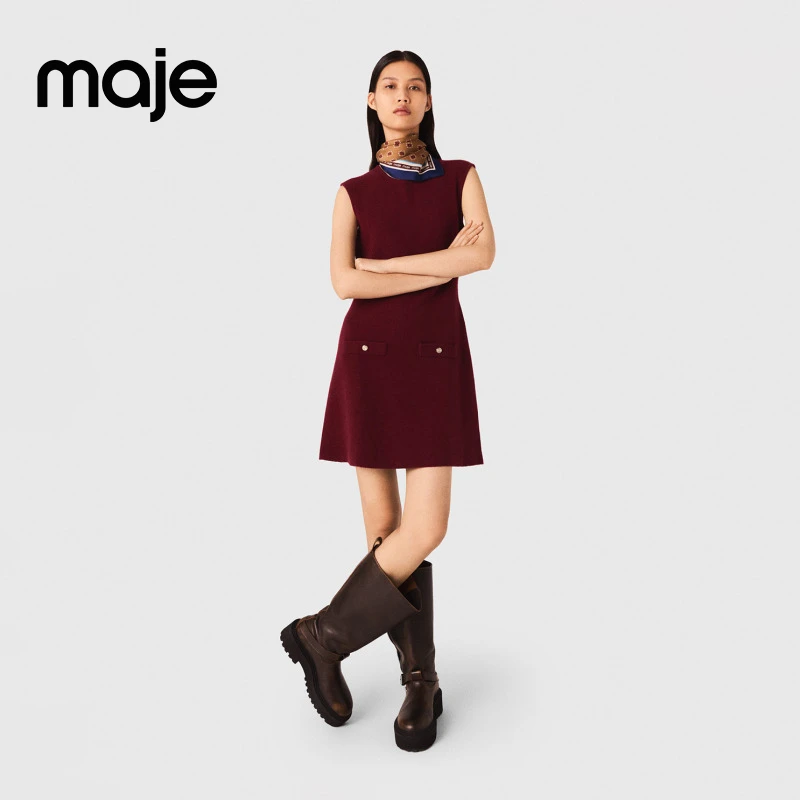 流光风|Maje2025早秋新款女装紫针织连衣裙两件套MFPRO04360