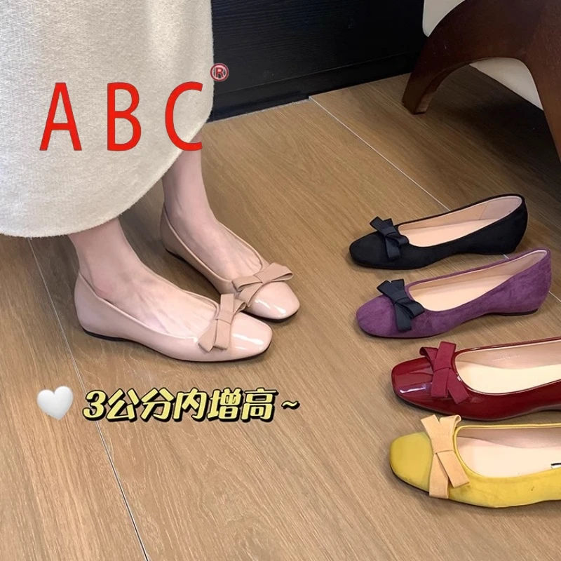 增高设计感复古温柔蝴蝶结瓢鞋春季法式内增高单鞋女工作通勤女鞋