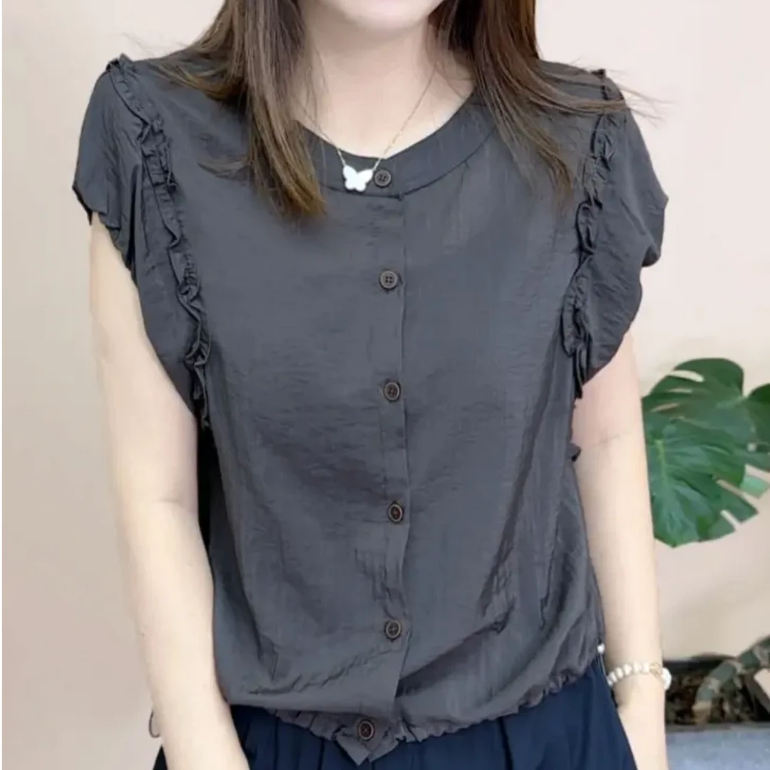 新款夏季百搭衬衫时尚遮肉显瘦无袖洋气质感设计感休闲102