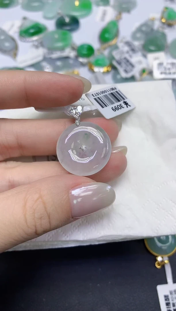 颈饰18K金镶嵌翡翠天然缅甸翡翠A货百元以上9元证书费自理