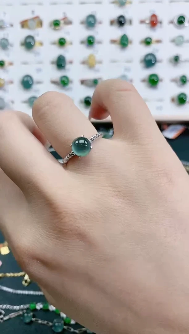 翡翠戒指银S925镶嵌天然翡翠