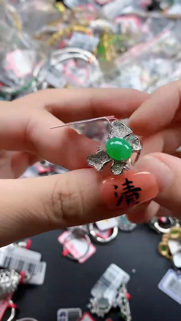 银S925镶嵌戒指翡翠天然A货缅甸翡翠