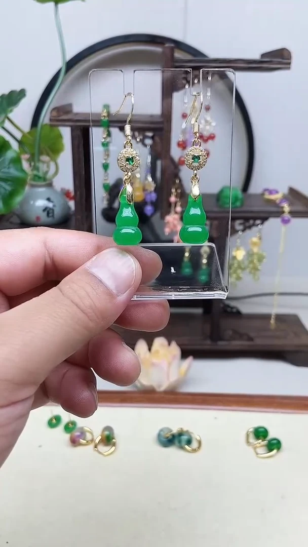 翡翠14K金镶嵌耳饰52号
