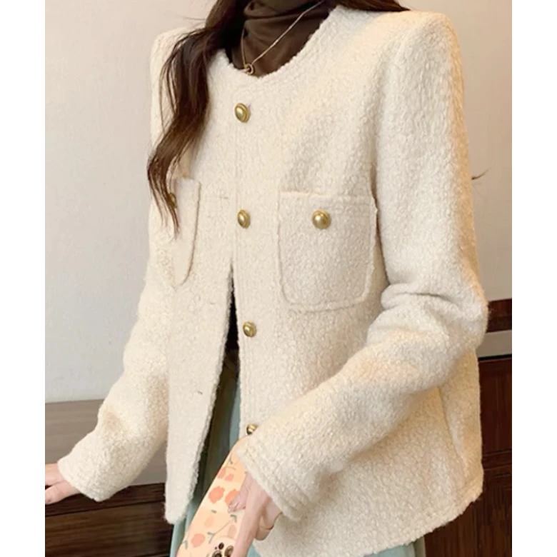 Y588奶白圈圈呢小香风外套8825