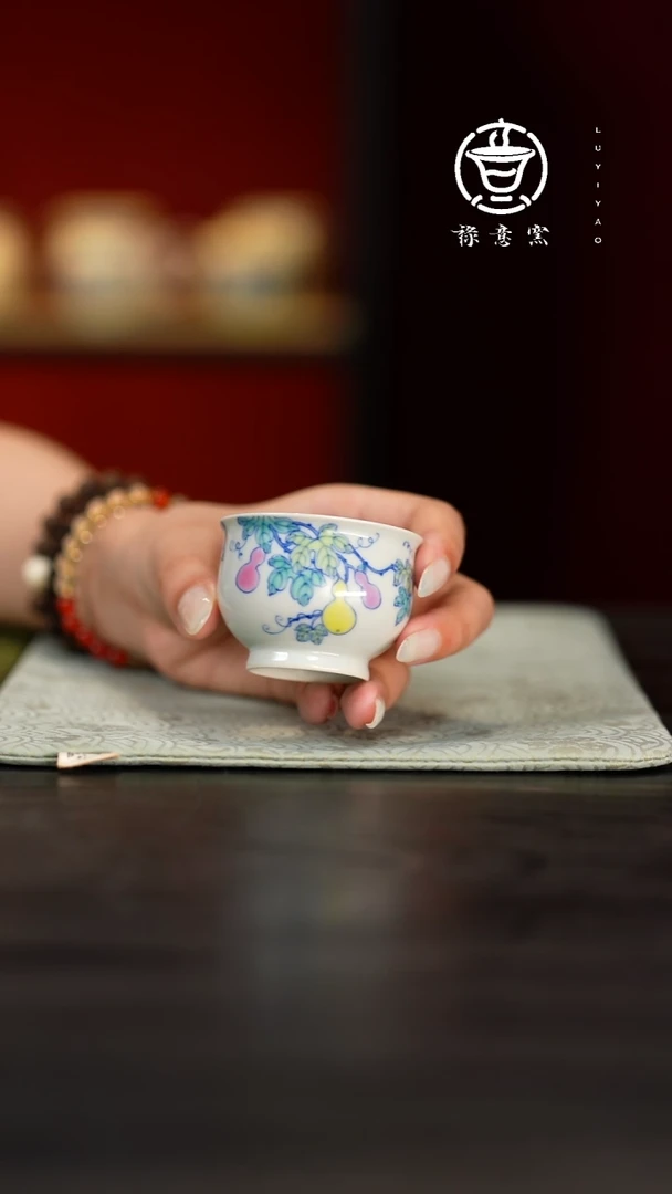 禄意窑青花斗彩葫芦圆融杯
