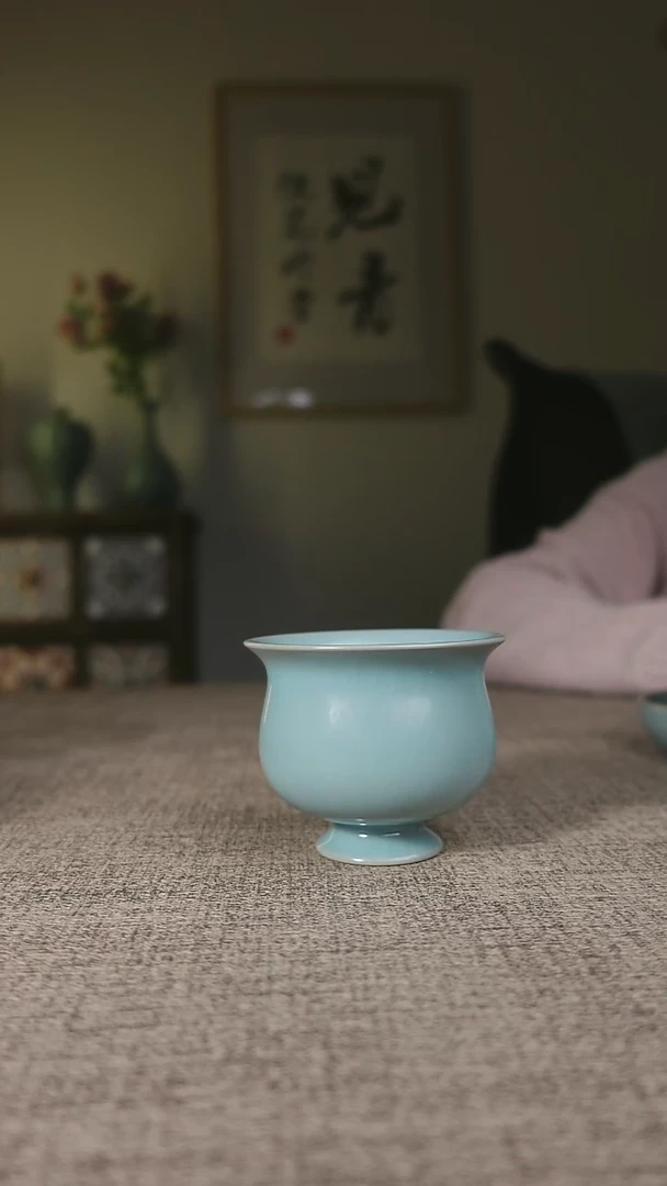 【闪购商品】杯子仿古粉青高足玉兰杯杯