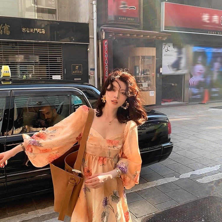 苏黎世早秋 复古油画连衣裙秋冬枪驳领西装