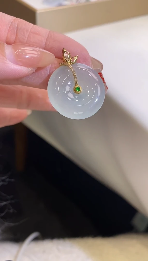 吊坠(不含链)18K金镶嵌翡翠平安扣