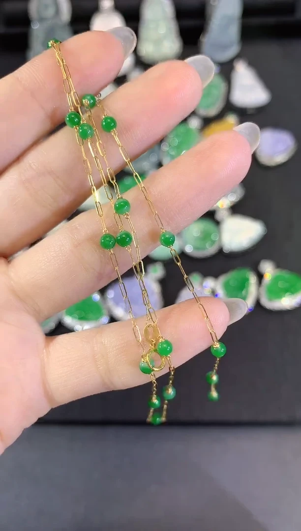 颈饰18K金镶嵌翡翠90-项链（多样性发货一件
