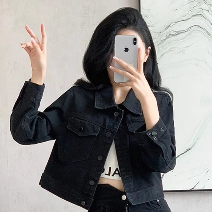 职业阿玛诗官哥家专柜2025春秋季新款翻领休闲短款牛仔外套复古显